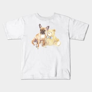 Frenchie Dog With Teddy Bear Kids T-Shirt